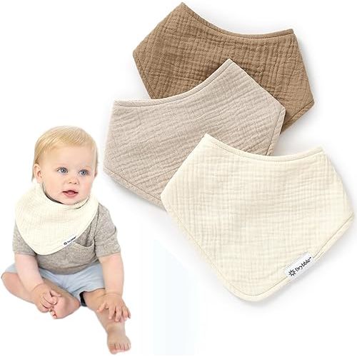 Waterproof Muslin Bandana Baby Bibs - 100% Organic Cotton Exterior - Ultra Absorbent 4 Layers for Drooling & Teething