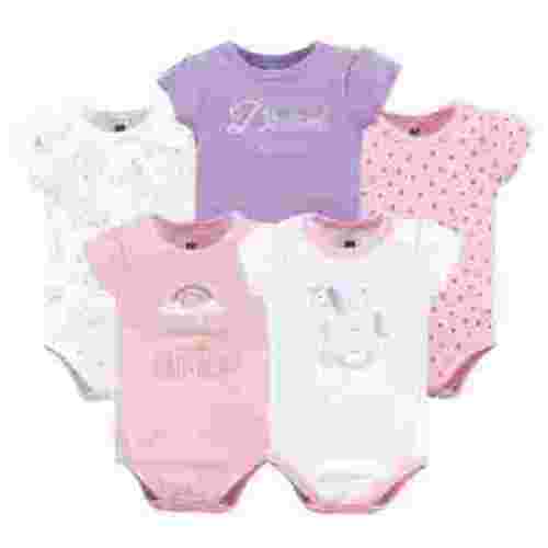 Hudson Baby Short Sleeve Bodysuits, 5-Pack, Newborn- 24 Months