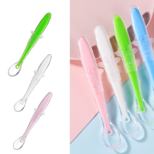 SPRING PARK Cute Baby Silicone Solid Feeding Spoon Baby Soft Tableware Newborn Learning Supplies