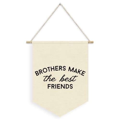 Dilemat Brothers Make The Best Friends Linen Canvas Banner, Boys Room Decor Pennant Flag Banner, Playroom Nursery Wall Hanging for Boys Toddler Boy Room Decor Brother Gift