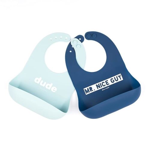 Bella Tunno Wonder Bib 2pk - Adjustable Silicone Baby Bibs for Girls & Boys, Durable and Waterproof BPA Free Silicone, Mr. Nice Guy & Dude (WBS114)