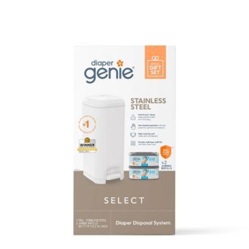Diaper Genie Select Pail Gift Set: Steel, Maximum Capacity 40