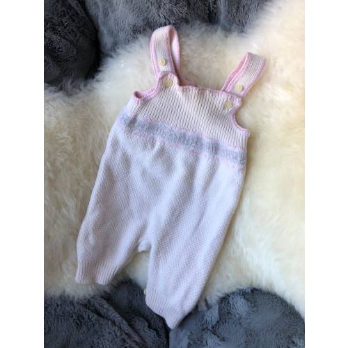 Cotton Knit Overalls in Pastel Neutral Colors for Baby, Ralph Lauren Brand, Stripes On Bodice, Size 0-3 Months