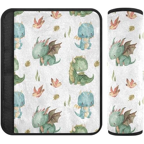 Kigai Cute Dragon Car Seat Strap Soft Car Seat Shoulder Strap Pads for Baby Kids Toddler Universal 2 Pack Seat Cunshion for Car Seats, Stroller, Pushcar