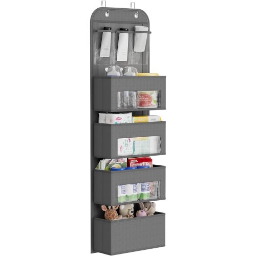 Over The Door Organizer, 4-Shelf Door Hanging Organizer, Baby Organizer for Nursery, Grey
