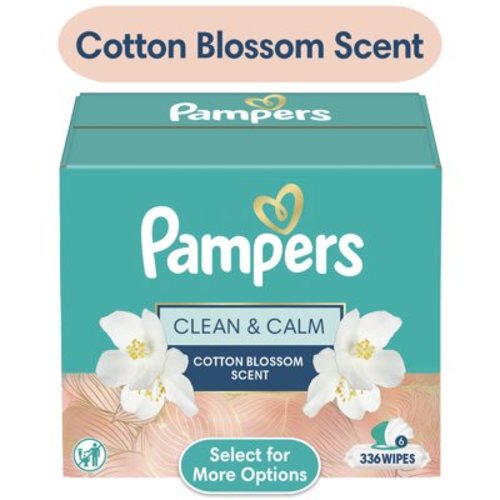 Pampers Wipes, Clean & Calm, Cotton Blossom Scent, 336 Wipes Total (6X Pop-Top Packs)