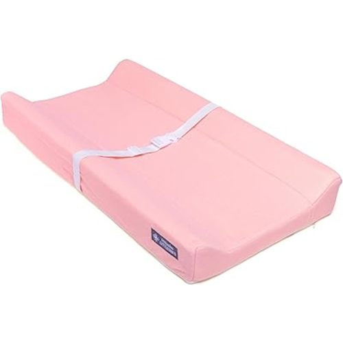 Baby Diaper Changing Pad - Soft, Waterproof Changing Pad, Non-Slip Bottom, Safety Straps & Ergonomic Contoured Design - Wipeable Changing Pad Cover Fits Standard Changing Tables & Dressers (Pink)