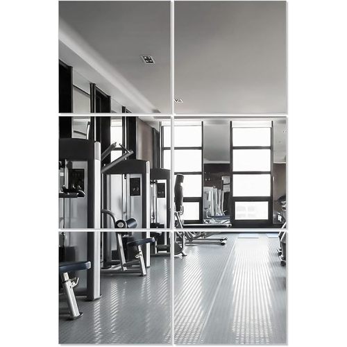Full Length Combine Mirror Tiles 12" x 12" x 6Pcs Frameless Wall Mounted Glass Wall Mirror for Gym Door Bedroom Living Room