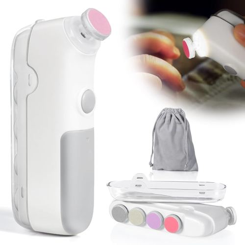 Baby Nail File Electric, 5 in 1 Universal Baby Nail Trimmer with LED Light, Automatic Safety Baby Nail Clippers for Infants Newborn Toddler Kids Adults, 2 Speeds, Simple Operation, Gray