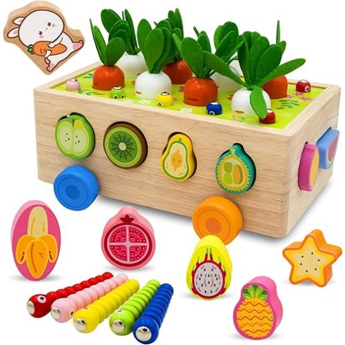 Montessori Wooden Shape Sorter for Baby Carrot Shape Sorting Toy for Toddlers 1-3 Montessori Shape Puzzles Fine Motor Toys Sensory Learning Educational Toys for Kids 1 2 3 4 5 6 Years Old