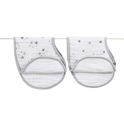 aden + anais Burpy Bib, 100% Cotton Muslin, Soft Absorbent 4 Layers, Multi-Use Burp Cloth and Bib, 22.5" X 11", 2 Pack, Twinkle - Stars