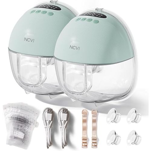 NCVI Breast Pump Hands Free, Wearable Breastfeeding Pump with Large Battery, Portable Electric Breast Pump with 4 Modes & 9 Levels, Quiet Operation & Smart LED Display, 19/21/24mm Flanges, 2 Pack