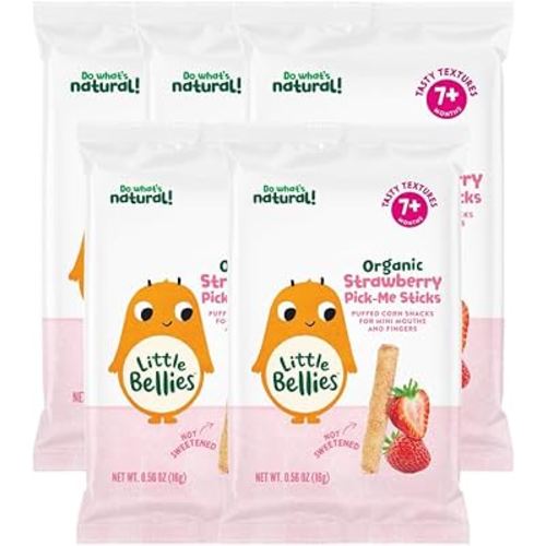 Little Bellies Organic Strawberry Pick-Me Sticks Baby Snack (Pack of 5 x 0.56 oz Individual Packs)