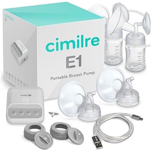 E1 Portable Breast Pump by Cimilre, Ultra Small Breast Pump with Rechargeable Battery for Moms On-The-Go, Easy to Use and Comfortable Double Electric Breast Pump