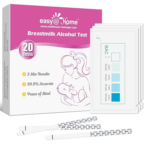 Easy@Home Breastmilk Alcohol Test Strips, at Home Alcohol Test for Breastfeeding and Lactation Milk Testing, Give Nursing Mothers Clarity, Easy, Quick and Precise Detection, EBA-20T, 20-Pack