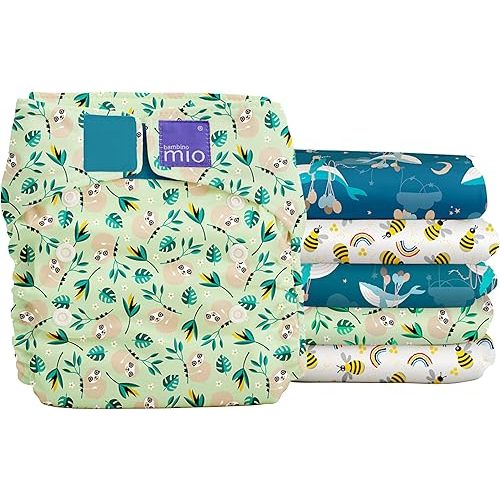 Bambino Mio, Miosolo Classic Reusable Cloth Diapers Set, Adjustable Size, Rainforest Print, Pack of 6