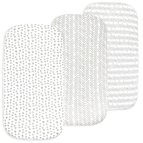 3-Pack Organic Fitted Bassinet Sheets, Compatible with Halo, Snoo, Graco, Dream On Me, Delta, and Other Standard Size Bassinets - Fits Oval, Hourglass, & Rectangle Shapes (Size 32 x 16 x 4 Inches)