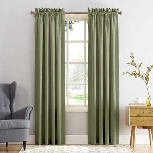 54"x84" Sun Zero Room Darkening Seymour Rod Pocket Curtain Panel Sage Green: Energy Efficient, Noise Reduction, Thermal Insulated
