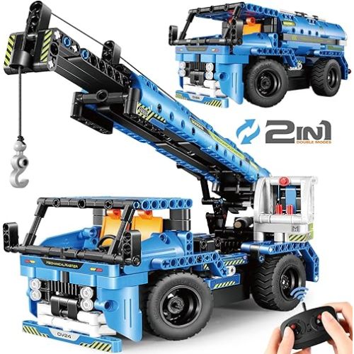 STEM RC Truck Building Toys, 2-in-1 Technic Vehicle Building Kits for Boys Age 6-14, Construction Erector Set Crane Truck Build Model for Boys Girls