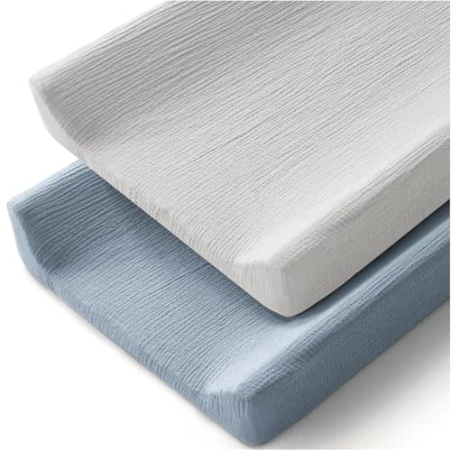 MairMore Changing Pad Cover for Neutral Baby Muslin Soft Cotton Diaper Changing Table Pad Cover Changing Pad Sheets for Girls and Boys - 2 Pack