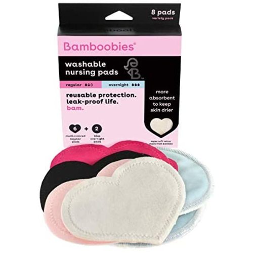Bamboobies Washable Nursing Pads For Breastfeeding Variety Pack| Reusable Breast Pads| 4 Pairs| 3 Regular Pairs + 1 Overnight Pair | Multi-Color - Multi-Color Multi-Pack (4 Pairs)