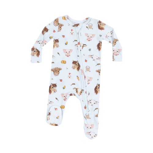 Animal Faces Zip Footie, 3-6M