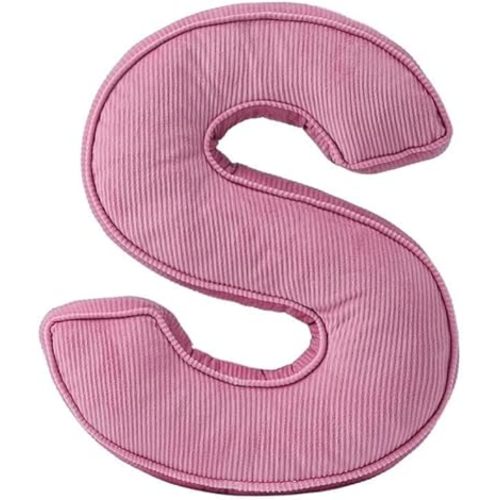 Pink Letter Plush Pillow, Letter Hugging Throw Pillows, Decorative Corduroy Initial Letter Shaped Throw Pillows, Letter Pillows English Alphabet A to Z for Sofa Bedroom Living Room Decor (S)