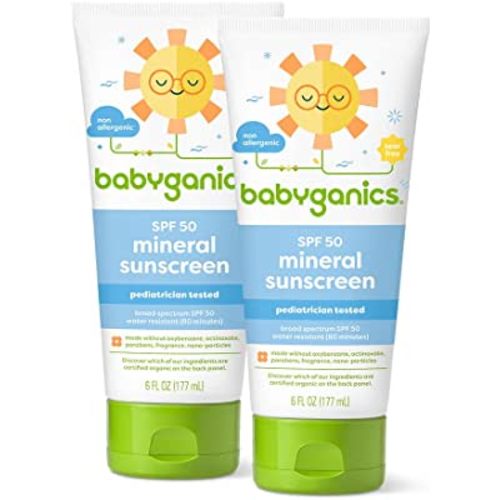 Babyganics SPF 50 Baby Sunscreen Lotion UVA UVB Protection | Water Resistant |Non Allergenic, 6 Fl Oz (Pack of 2)