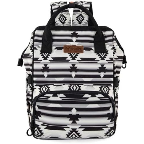 Montana West x Wrangler Diaper Bag Backpack Aztec Travel Backpack Purses Western Multi-Function Baby Bags for Mom with Waterproof Insulated Pockets