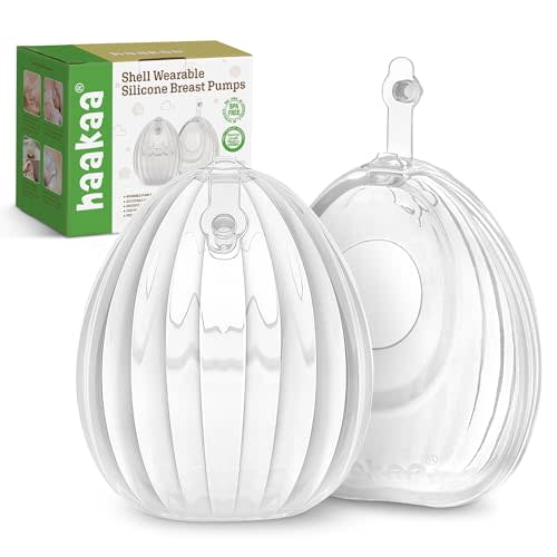 haakaa Shell Wearable Silicone Breast Pump - Silicone Hands Free Breast Pump - Passive Breast Milk Collector Shell for Newborns - Breastfeeding Essentials - 2.5oz/75ml,2 Count