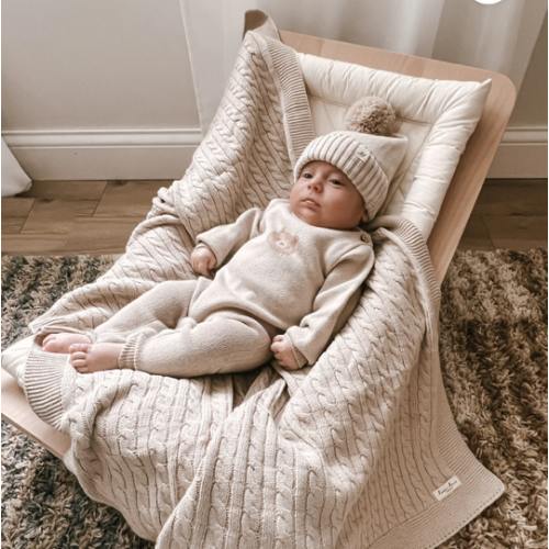 Luna + Luca Cable Knit Baby Blanket - Beige