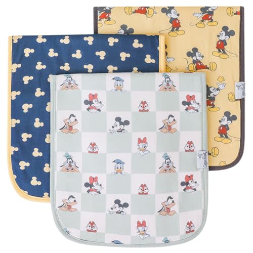 Baby Burp Cloth Large 21''x10'' Size Premium Absorbent Triple Layer 3-Pack Gift Set "Mickey Mouse & Friends" by Copper Pearl
