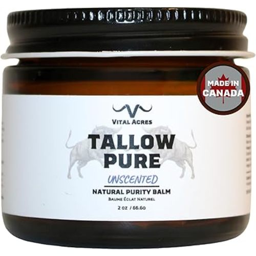 Tallow Pure – One Ingredient Balm | 100% Grass-Fed Canadian Beef Tallow, Whipped & Unscented | 2oz Face & Body Moisturizer for Radiant Skin | Beef Tallow Skincare by Vital Acres