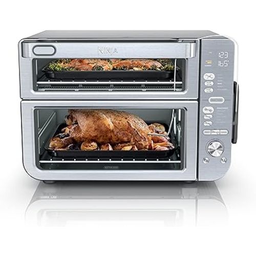 Ninja Countertop Oven Double Stack XL & Air Fryer with Pro Cook System, 12-in-1, Flexdoor, FlavorSeal, SMART FINISH with DualZone Technology, Air Fryer, Bake, Broil, Reheat, Stainless Steel, DCT651