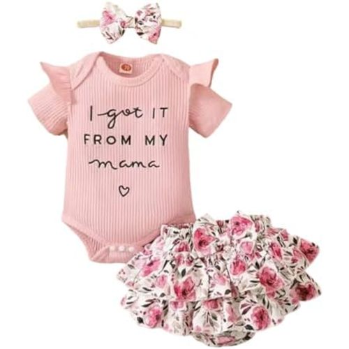 RONGTAI Baby Girl Clothes I Get It Form My MaMa Newborn Infant Outfits Preemie Girls Set with Headband 0-18 Months