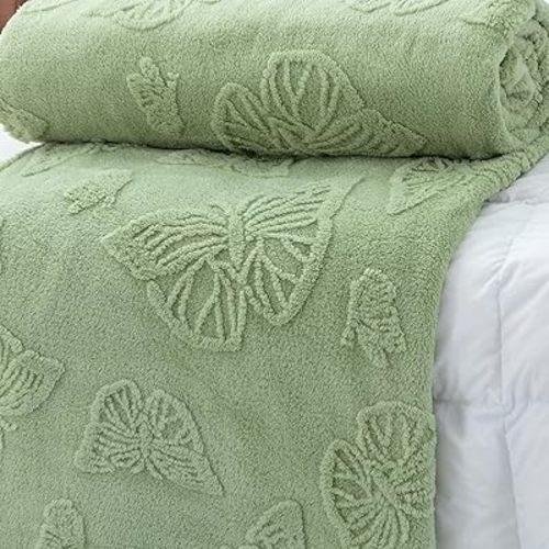 Flannel Butterfly Throw Blanket 3D Butterfly Super Soft Fluffy Lightweight Fleece Blanket for Sofa Chair Bed Camping Protecting The Sofa for All Seasons (Green, Throw 50 x 60 inch)
