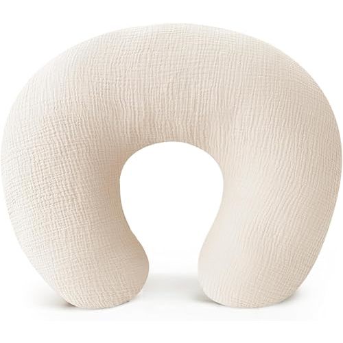 Muslin Nursing Pillow and Positioner, Breastfeeding, Bottle Feeding, Baby Sitting Support with Removable Ultra Soft Minky Cover, Tummy Time Support for Baby Boys and Girls