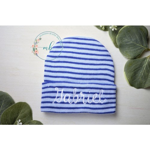Newborn Hospital Hat, Personalized Newborn Hat, Boys Hospital Hat, Blue Hospital Hat, Baby Gift, Baby Shower Gift, Embroidery, Navy White