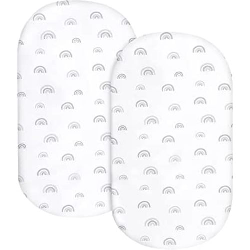 Bassinet Sheet Set 2 Pack Fitted Bassinet Sheets for Baby Boy Girl, Universal Microfiber Soft Cradle Sheets for Oval Rectangle and Hourglass Bassinet Mattress, Gray Rainbow