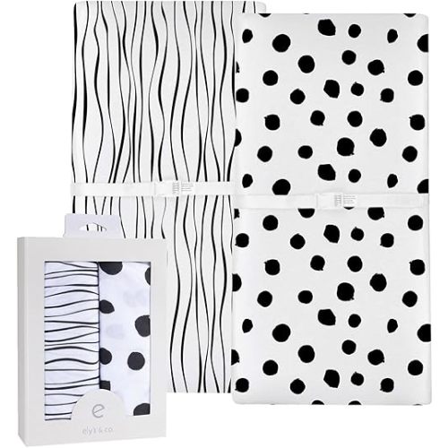 Changing Pad Cover Set | Cradle Sheet 2 Pack 100% Jersey Cotton Black and White Abstract Stripes and Dots by Ely's & Co