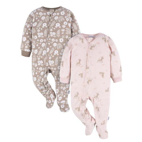 Gerber Baby and Toddler Neutral Microfleece Blanket Sleeper Pajamas, 2-Pack, Sizes 0/3 Months -5T
