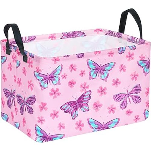 Rectangle Girls Gift Basket Storage Bin Baby Laundry Hamper Storage Basket Fabric Organization Basket Toy Box Nursery Hamper for Clothes Toys Gift Basket With Handle