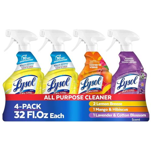 Lysol All Purpose Cleaner Spray, Multi-Purpose Disinfecting Spray, Kitchen & Bathroom Cleaner, Lemon Breeze, Lavender, Mango 32oz (Pack of 4)
