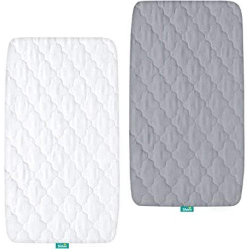 Bassinet Mattress Pad Cover, Waterproof, Fits for All Mainstream Bassinet - Rectangle, Oval, Hourglass, 2 Pack, Ultra Soft Microfiber Surface, Washer & Dryer,Grey and White