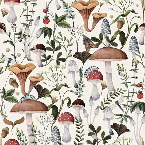 Adhesive Shelf Liner,Boho Mushroom Shelf Contact Paper for Cabinets,Vinyl Film Decorative Drawer Liner for Bedroom Dresser Sticker 17.7 inch x 118 inch (Multicolor, 17.7 inch x 118 inch)