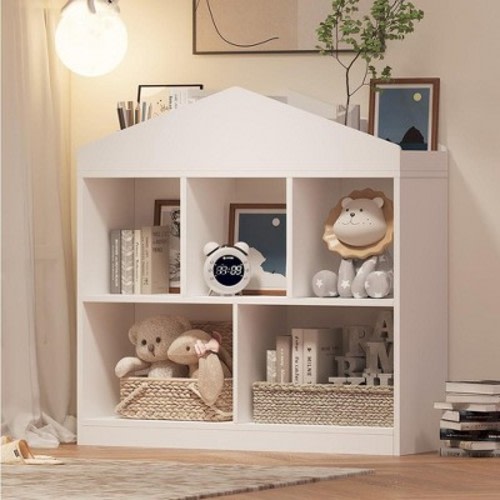 Garvee Toy Storage Organizer 5-Cubby Kids Bookshelf, Bookcase Toddlers Playhouse Cabinet Shelf Wooden Cubby Storage Toy Shelf for Playroom, Nursery