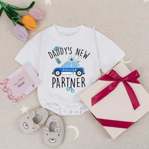Daddy’s New Partner Police Baby Romper, Cute Baby Boy Outfit for Police Dads, Police Baby Shower Gift, Law Enforcement Bodysuit