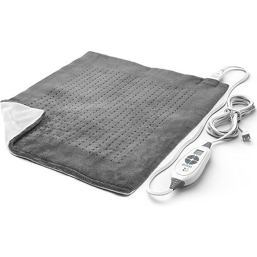 Pure Enrichment PureRelief Ultra-Wide Microplush Heating Pad - 20” x 24” XXL Size & 6 Heat Settings for Temporary Neck, Shoulder & Back Pain Relief - Moist Heat Option & Machine Washable (Gray)