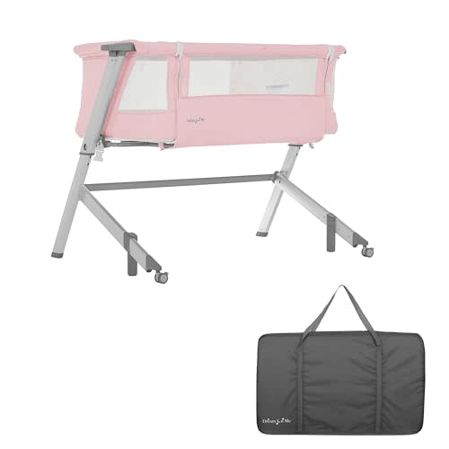 Dream On Me Skylar Bassinet and Beside Sleeper in Pink, Lightweight and Portable Baby Bassinet, Five Position Adjustable Height, Easy to Fold and Carry Travel Bassinet, JPMA Certified
