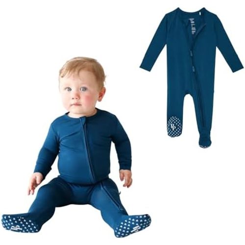 Posh Peanut Baby Boy Footie Pajamas - Soft Viscose Made from Bamboo 2 Way Zipper Sleepers & Onesies with Non-Slip Grips